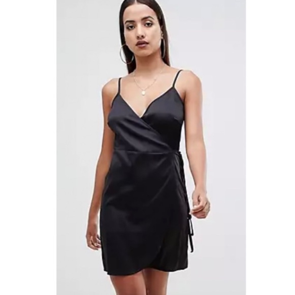 ASOS Black Camisole Satin Mini Wrap Dress